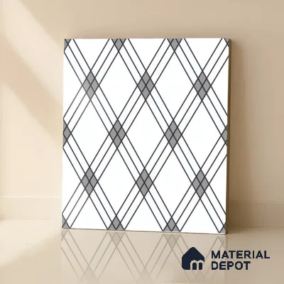 Moroccan Floor & Wall Tile TL 07652 Monochrome Linear Cross 1 ft x 1 ft Matte Finish Vitrified Tile - 9 mm | Suitable For Bathroom, Kitchen, Entryway | Please Expect a Slight Variation of Pattern
