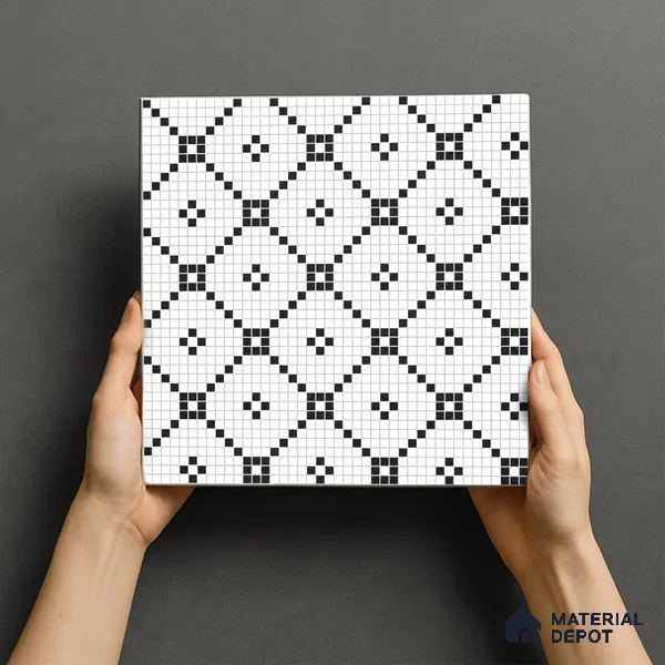Moroccan Floor & Wall Tile TL 07614 Mosaic Grid 1 ft x 1 ft Matte Finish Vitrified Tile - 9 mm | Suitable For Bathroom, Kitchen, Living Area | Please Expect a Slight Variation of Pattern (Sample)
