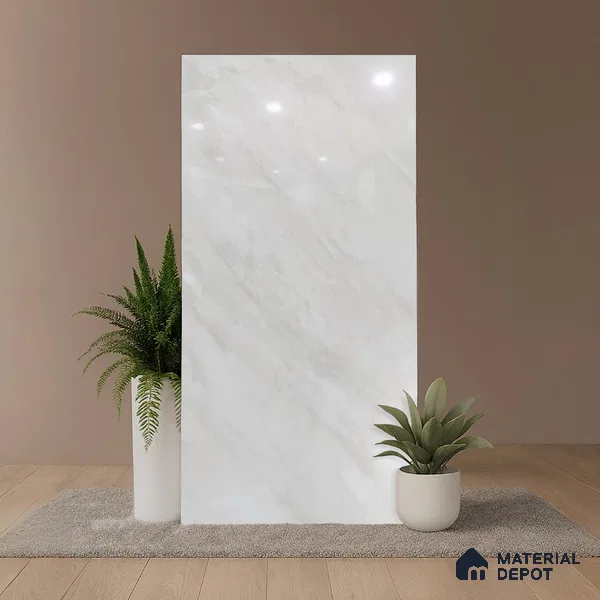 Marble Floor & Wall Tile TL 10173 Atlas Bianco Endless 4 ft x 2 ft Glossy Finish Vitrified Tile - 9 mm | Suitable For living Room, Bedroom, Bathroom