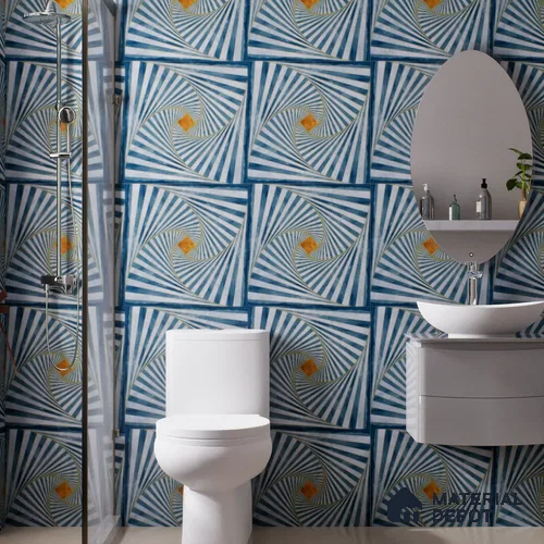 Moroccan Floor & Wall Tile TL 07527 Lustra Hypnosis Aqua 2 ft x 2 ft Vitrified Carving Matte Finish - 9 mm | Suitable For Balcony, Terrace, Courtyard