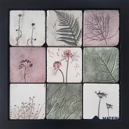 Handmade Third Fired Tumbled Tile TL 12982 Pressed Blossom 97x97 mm Matte Finish Embossed On Vitrified Full Body French Series Tile - 9 mm | Custom Design & Individual Designs Available