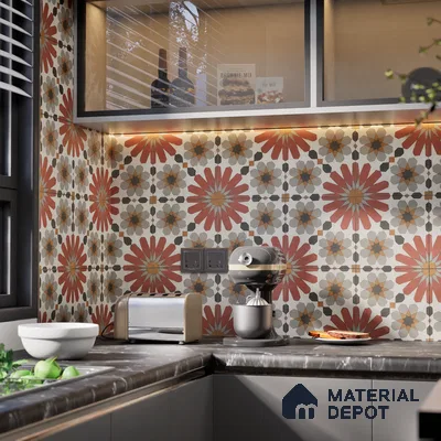 Moroccan Wall Tile TL 04988 Marrakech Bloomed Rosata 8 x 8 inch Ceramic Matte Finish - 10 mm | Suitable for Living Room, Bedroom, Bathroom, Kitchen Backsplashes & Highlighter Wall (Sample)