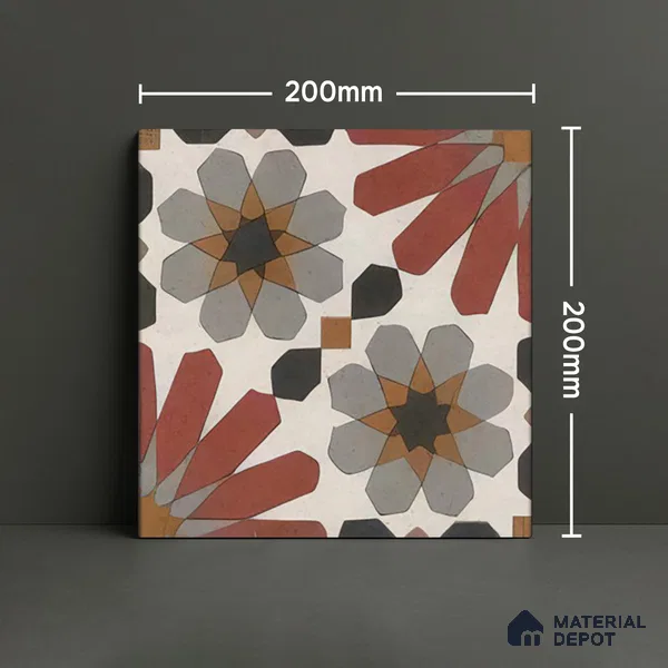 Moroccan Wall Tile TL 04988 Marrakech Bloomed Rosata 8 x 8 inch Ceramic Matte Finish - 10 mm | Suitable for Living Room, Bedroom, Bathroom, Kitchen Backsplashes & Highlighter Wall (Sample)