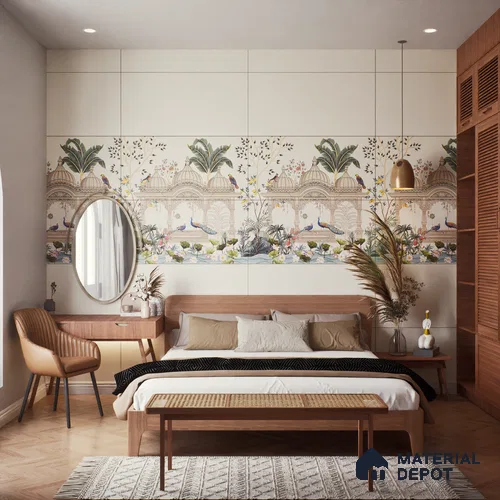 Mural Wall Tile TL 07171 Prestige Heritage Pearl 2 ft x 4 ft Designer Tiles Vitrified Matte Finish - 9 mm | 1 Box Contain A & B Faces | Suitable for Bathroom, Accent/Feature Wall, Dining Area