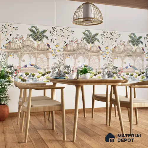Mural Wall Tile TL 07171 Prestige Heritage Pearl 2 ft x 4 ft Designer Tiles Vitrified Matte Finish - 9 mm | 1 Box Contain A & B Faces | Suitable for Living Room, Bedroom, Bathroom, Office, Foyer, Dining, Highlighter Wall