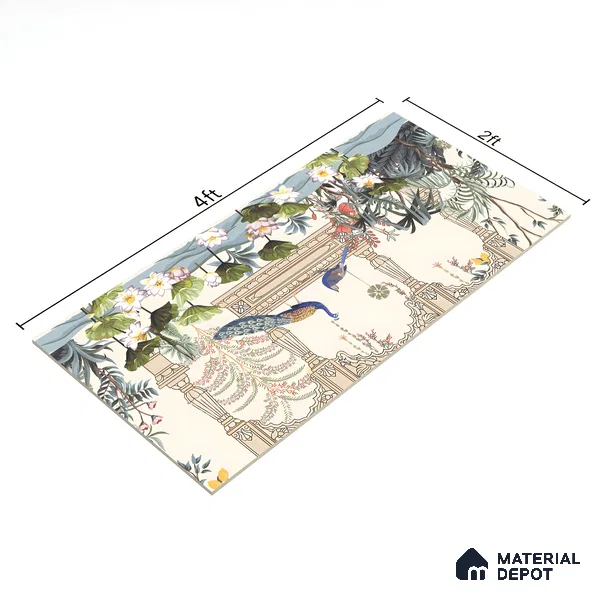 Mural Wall Tile TL 07171 Prestige Heritage Pearl 2 ft x 4 ft Designer Tiles Vitrified Matte Finish - 9 mm | 1 Box Contain A & B Faces | Suitable for Living Room, Bedroom, Bathroom, Office, Foyer, Dining, Highlighter Wall (Sample)