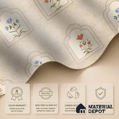 Floral Radiance Framed Jharokha | Cream & Coral Floral Arch Frame Look Wallpaper Soft Feel (Customised Size)