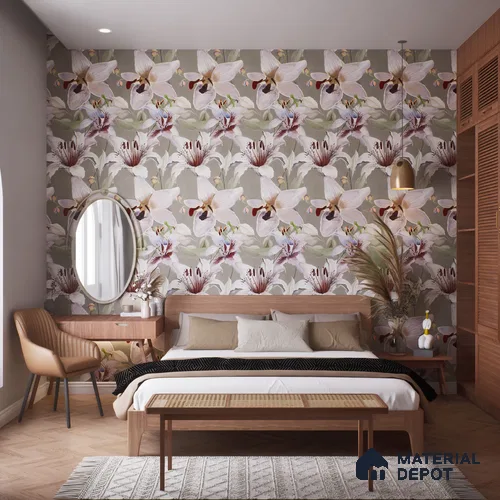 Floral Wall Tile TL 06306 B Florelle Lily Bloom 4 ft x 2 ft Vitrified Lustera Effect Feather Feel Matte Finish - 9 mm | Suitable for Bathroom, Accent/Feature Wall, Foyer