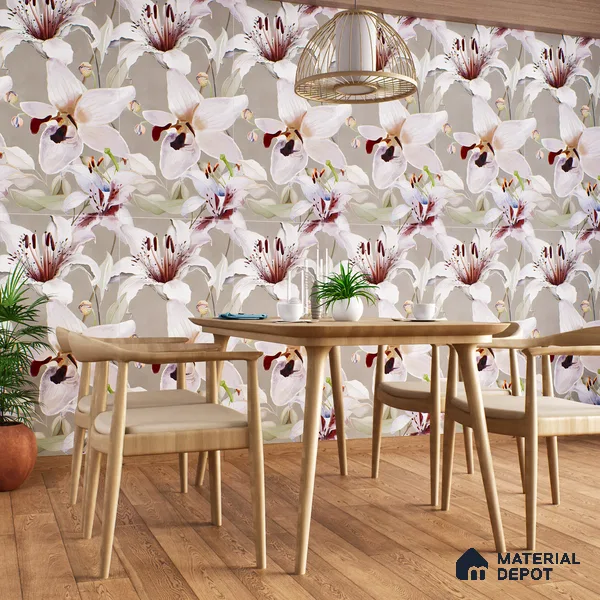 Floral Wall Tile TL 06306 B Florelle Lily Bloom 4 ft x 2 ft Vitrified Lustera Effect Feather Feel Matte Finish - 9 mm | Suitable for Bathroom, Accent/Feature Wall, Foyer