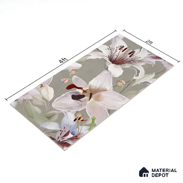 Floral Wall Tile TL 06306 B Florelle Lily Bloom 4 ft x 2 ft Vitrified Lustera Effect Feather Feel Matte Finish - 9 mm | Suitable for Bathroom, Accent/Feature Wall, Foyer