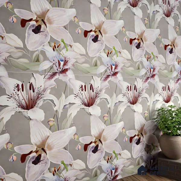 Floral Wall Tile TL 06306 B Florelle Lily Bloom 4 ft x 2 ft Vitrified Lustera Effect Feather Feel Matte Finish - 9 mm | Suitable for Bathroom, Accent/Feature Wall, Foyer
