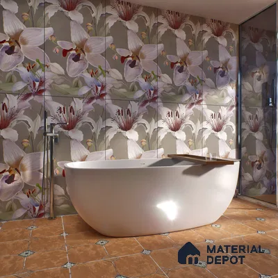 Floral Wall Tile TL 06306 B Florelle Lily Bloom 4 ft x 2 ft Vitrified Lustera Effect Feather Feel Matte Finish - 9 mm | Suitable for Bathroom, Accent/Feature Wall, Foyer