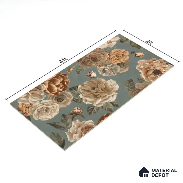 Floral Wall Tile TL 06306 C Florelle Rustic Petal 4 ft x 2 ft Vitrified Lustera Effect Feather Feel Matte Finish - 9 mm | Suitable for Bathroom, Accent/Feature Wall, Dining Area
