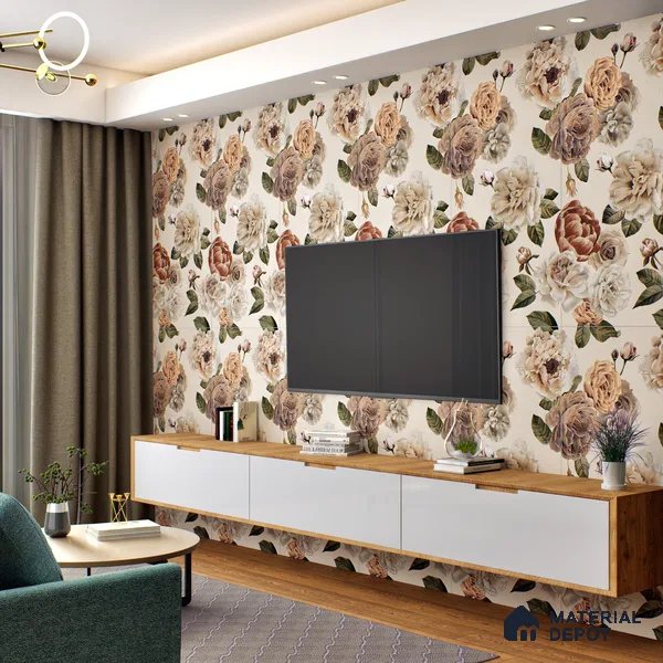 Floral Wall Tile TL 06306 D Florelle Ethereal Petal 4 ft x 2 ft Vitrified Lustera Effect Feather Feel Matte Finish - 9 mm | Suitable for Bathroom, Accent/Feature Wall, Dining Area