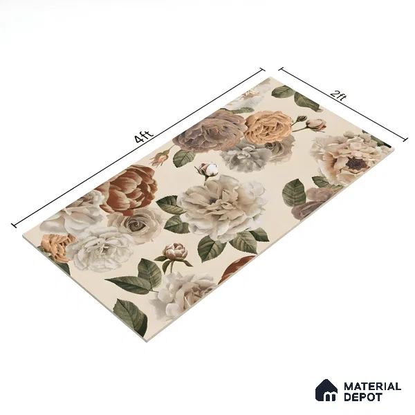 Floral Wall Tile TL 06306 D Florelle Ethereal Petal 4 ft x 2 ft Vitrified Lustera Effect Feather Feel Matte Finish - 9 mm | Suitable for Bathroom, Accent/Feature Wall, Dining Area