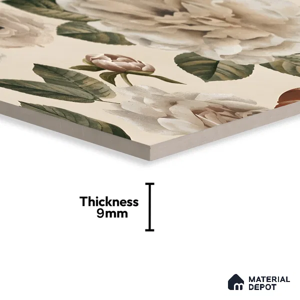 Floral Wall Tile TL 06306 D Florelle Ethereal Petal 4 ft x 2 ft Vitrified Lustera Effect Feather Feel Matte Finish - 9 mm | Suitable for Bathroom, Accent/Feature Wall, Dining Area