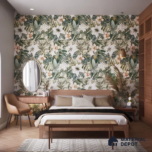 Tropical Wall Tile TL 06306 F Florelle Tropical Paradise 4 ft x 2 ft Vitrified Lustera Effect Feather Feel Matte Finish - 9 mm | Suitable for Bathroom, Accent/Feature Wall, Foyer