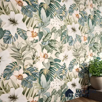 Tropical Wall Tile TL 06306 F Florelle Tropical Paradise 4 ft x 2 ft Vitrified Lustera Effect Feather Feel Matte Finish - 9 mm | Suitable for Living Room, Bedroom & Bathroom