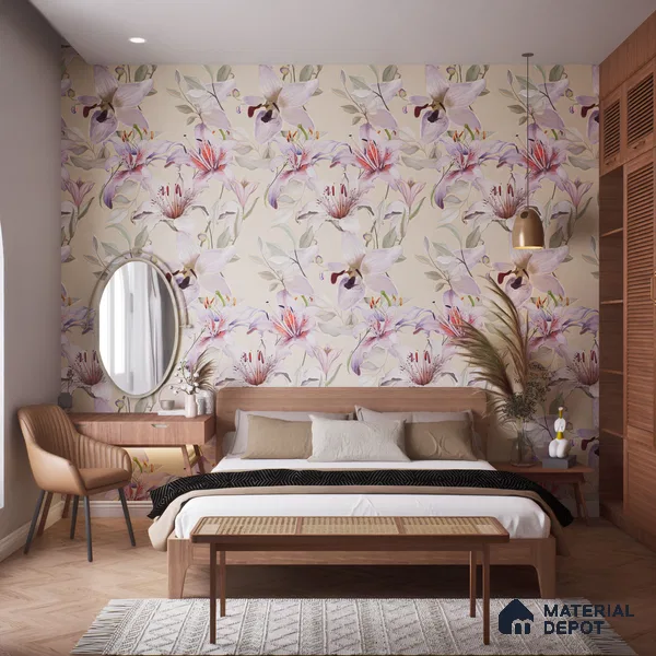 Floral Wall Tile TL 06306 Florelle Lily Grace 4 ft x 2 ft Vitrified Lustera Effect Feather Feel Matte Finish - 9 mm | Suitable for Living Room, Bedroom & Bathroom