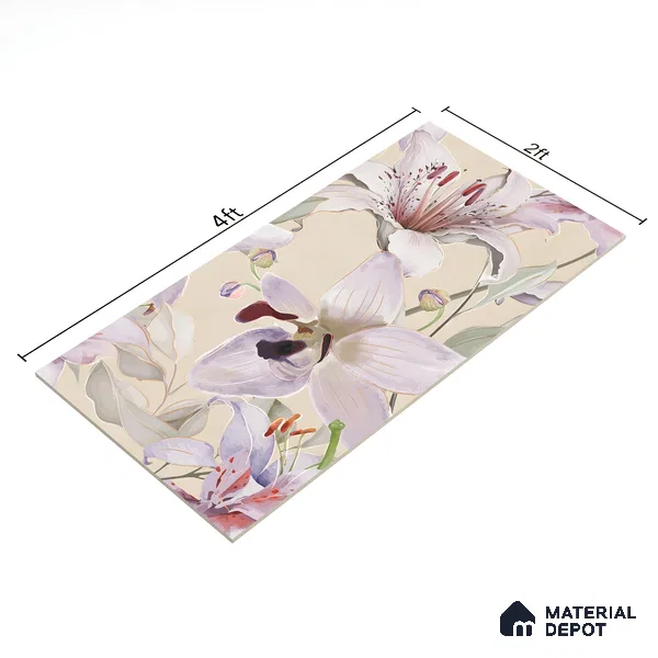 Floral Wall Tile TL 06306 Florelle Lily Grace 4 ft x 2 ft Vitrified Lustera Effect Feather Feel Matte Finish - 9 mm | Suitable for Living Room, Bedroom & Bathroom