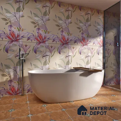 Floral Wall Tile TL 06306 Florelle Lily Grace 4 ft x 2 ft Vitrified Lustera Effect Feather Feel Matte Finish - 9 mm | Suitable for Living Room, Bedroom & Bathroom