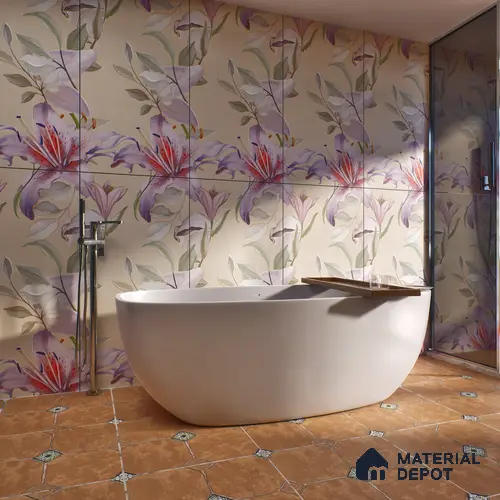 Floral Wall Tile TL 06306 Florelle Lily Grace 4 ft x 2 ft Vitrified Lustera Effect Feather Feel Matte Finish - 9 mm | Suitable for Living Room, Bedroom & Bathroom
