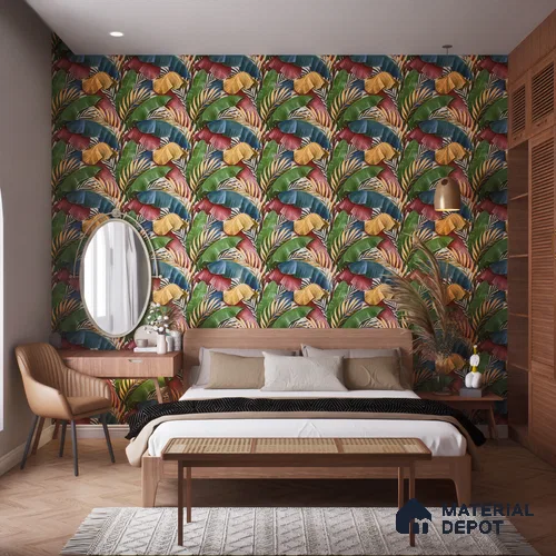 Tropical Wall Tile TL 06306 G Florelle Tropical Verdant 4 ft x 2 ft Vitrified Lustera Effect Feather Feel Matte Finish - 9 mm | Suitable for Bathroom, Accent/Feature Wall, Basin Area