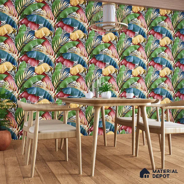 Tropical Wall Tile TL 06306 G Florelle Tropical Verdant 4 ft x 2 ft Vitrified Lustera Effect Feather Feel Matte Finish - 9 mm | Suitable for Bathroom, Accent/Feature Wall, Basin Area