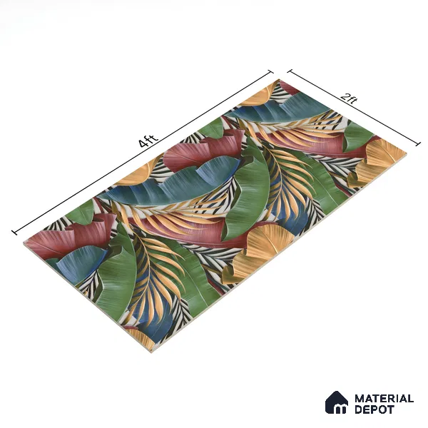 Tropical Wall Tile TL 06306 G Florelle Tropical Verdant 4 ft x 2 ft Vitrified Lustera Effect Feather Feel Matte Finish - 9 mm | Suitable for Bathroom, Accent/Feature Wall, Basin Area