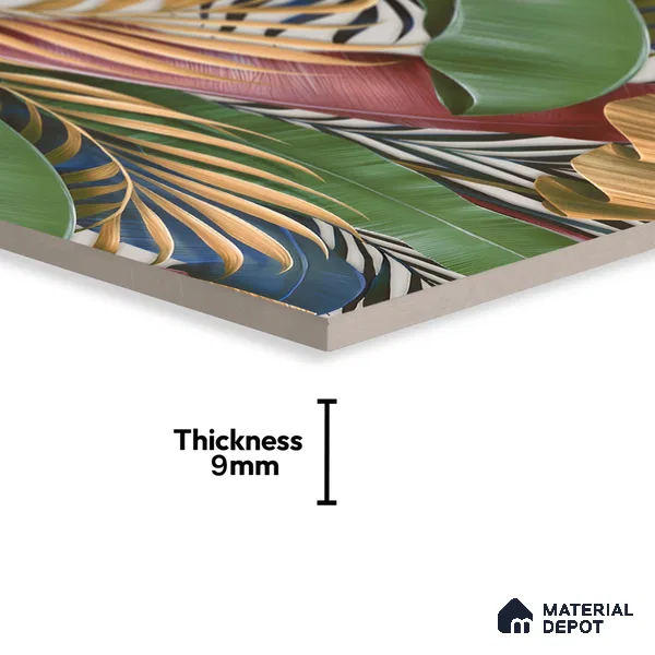 Tropical Wall Tile TL 06306 G Florelle Tropical Verdant 4 ft x 2 ft Vitrified Lustera Effect Feather Feel Matte Finish - 9 mm | Suitable for Bathroom, Accent/Feature Wall, Basin Area