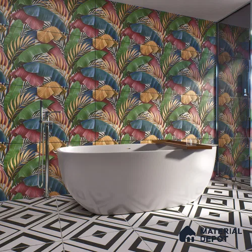Tropical Wall Tile TL 06306 G Florelle Tropical Verdant 4 ft x 2 ft Vitrified Lustera Effect Feather Feel Matte Finish - 9 mm | Suitable for Bathroom, Accent/Feature Wall, Basin Area