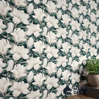 Floral Wall Tile TL 06306 H Florelle Bloom Magnolia 4 ft x 2 ft Vitrified Lustera Effect Feather Feel Matte Finish - 9 mm | Suitable for Living Room, Bedroom & Bathroom