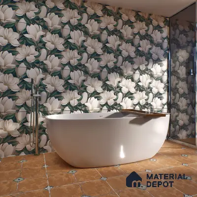Floral Wall Tile TL 06306 H Florelle Bloom Magnolia 4 ft x 2 ft Vitrified Lustera Effect Feather Feel Matte Finish - 9 mm | Suitable for Living Room, Bedroom & Bathroom