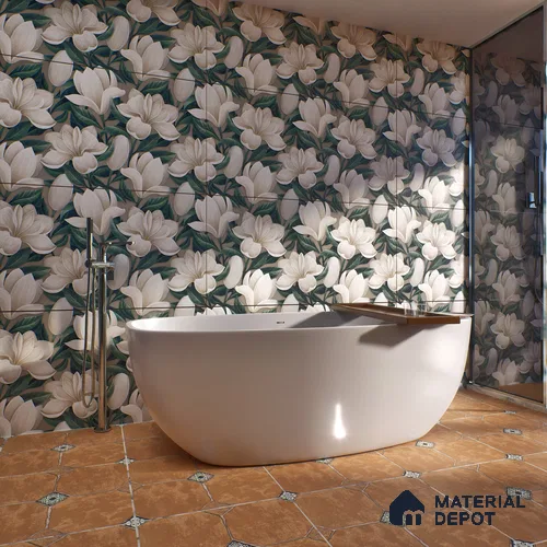 Floral Wall Tile TL 06306 H Florelle Bloom Magnolia 4 ft x 2 ft Vitrified Lustera Effect Feather Feel Matte Finish - 9 mm | Suitable for Bathroom, Accent/Feature Wall, Dining Area