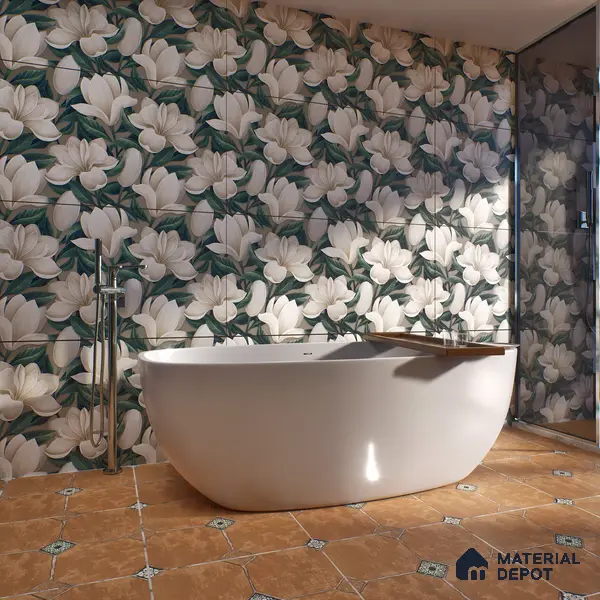 Floral Wall Tile TL 06306 H Florelle Bloom Magnolia 4 ft x 2 ft Vitrified Lustera Effect Feather Feel Matte Finish - 9 mm | Suitable for Living Room, Bedroom & Bathroom