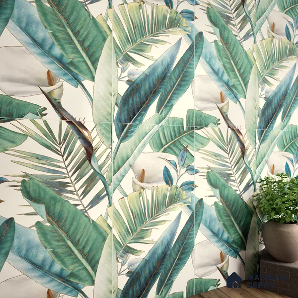 Tropical Wall Highlighter Tile TL 05740 Jewel Fresh Greenery 4 ft x 2 ft Vitrified Matte Finish - 9 mm | Suitable for Bathroom, Accent/Feature Wall, Foyer