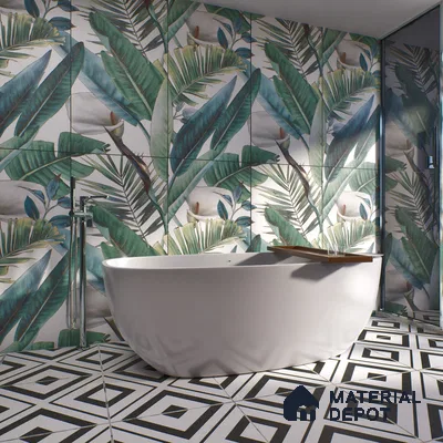 Tropical Wall Highlighter Tile TL 05740 Jewel Fresh Greenery 4 ft x 2 ft Vitrified Matte Finish - 9 mm | Suitable for Bathroom, Accent/Feature Wall, Foyer