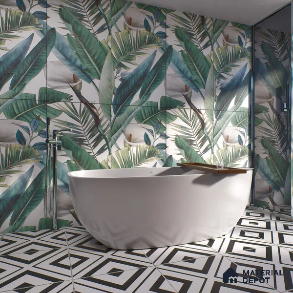Tropical Wall Highlighter Tile TL 05740 Jewel Fresh Greenery 4 ft x 2 ft Vitrified Matte Finish - 9 mm | Suitable for Bathroom, Accent/Feature Wall, Foyer