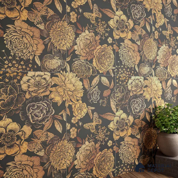Floral Wall Highlighter Tile TL 05741 Jewel Timber Blossoms 4 ft x 2 ft Vitrified Matte Finish - 9 mm | Suitable for Bathroom, Accent/Feature Wall, Foyer