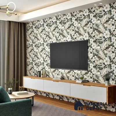Floral Wall Tile TL 05547 Prestige Leaf Grey Decor 2 ft x 4 ft Vitrified Matte Finish - 9 mm  | Suitable for Living Room, Bedroom, Bathroom