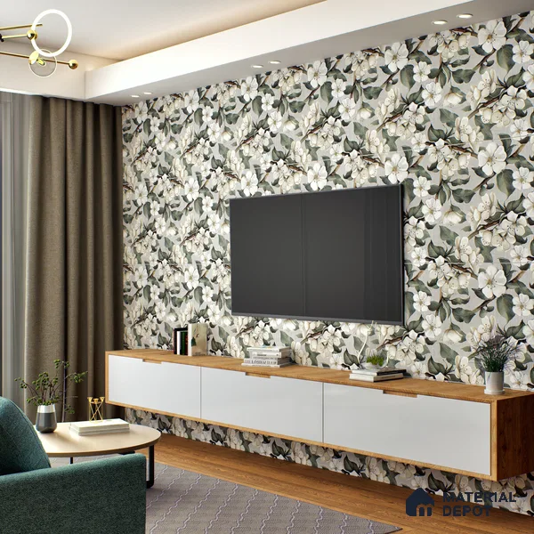 Floral Wall Tile TL 05547 Prestige Leaf Grey Decor 2 ft x 4 ft Vitrified Matte Finish - 9 mm  | Suitable for Living Room, Bedroom, Bathroom