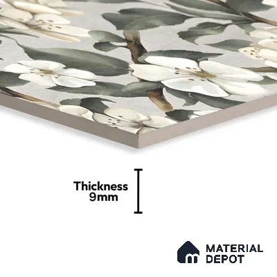 Floral Wall Tile TL 05547 Prestige Leaf Grey Decor 2 ft x 4 ft Vitrified Matte Finish - 9 mm  | Suitable for Living Room, Bedroom, Bathroom