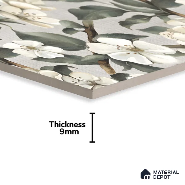 Floral Wall Tile TL 05547 Prestige Leaf Grey Decor 2 ft x 4 ft Vitrified Matte Finish - 9 mm  | Suitable for Living Room, Bedroom, Bathroom