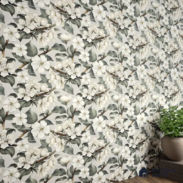 Floral Wall Tile TL 05547 Prestige Leaf Grey Decor 2 ft x 4 ft Vitrified Matte Finish - 9 mm  | Suitable for Living Room, Bedroom, Bathroom