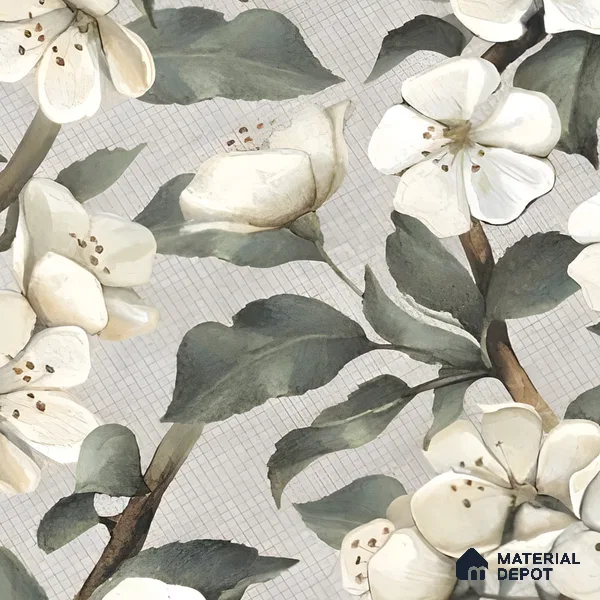 Floral Wall Tile TL 05547 Prestige Leaf Grey Decor 2 ft x 4 ft Vitrified Matte Finish - 9 mm  | Suitable for Living Room, Bedroom, Bathroom