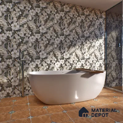 Floral Wall Tile TL 05547 Prestige Leaf Grey Decor 2 ft x 4 ft Vitrified Matte Finish - 9 mm  | Suitable for Living Room, Bedroom, Bathroom