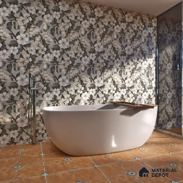 Floral Wall Tile TL 05547 Prestige Leaf Grey Decor 2 ft x 4 ft Vitrified Matte Finish - 9 mm  | Suitable for Living Room, Bedroom, Bathroom