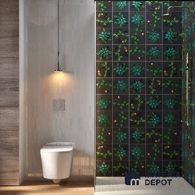Floral Wall Handmade Tile TL 05872 Lustrous Petal 197 mm x 197 mm Vitrified - 9 mm | Random Mix Patterns | Suitable For Living Room, Bedroom, Kitchen | Please Expect a Slight Variation of Pattern