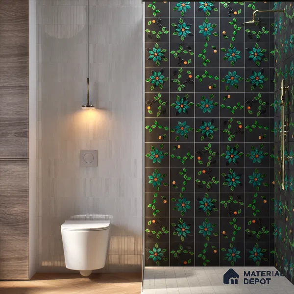 Floral Wall Handmade Tile TL 05872 Lustrous Petal 197 mm x 197 mm Vitrified - 9 mm | Random Mix Patterns | Suitable For Living Room, Bedroom, Kitchen | Please Expect a Slight Variation of Pattern