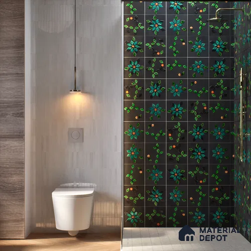 Floral Wall Handmade Tile TL 05872 Lustrous Petal 197 mm x 197 mm Vitrified - 9 mm | Random Mix Patterns | Suitable For Living Room, Bedroom, Kitchen | Please Expect a Slight Variation of Pattern